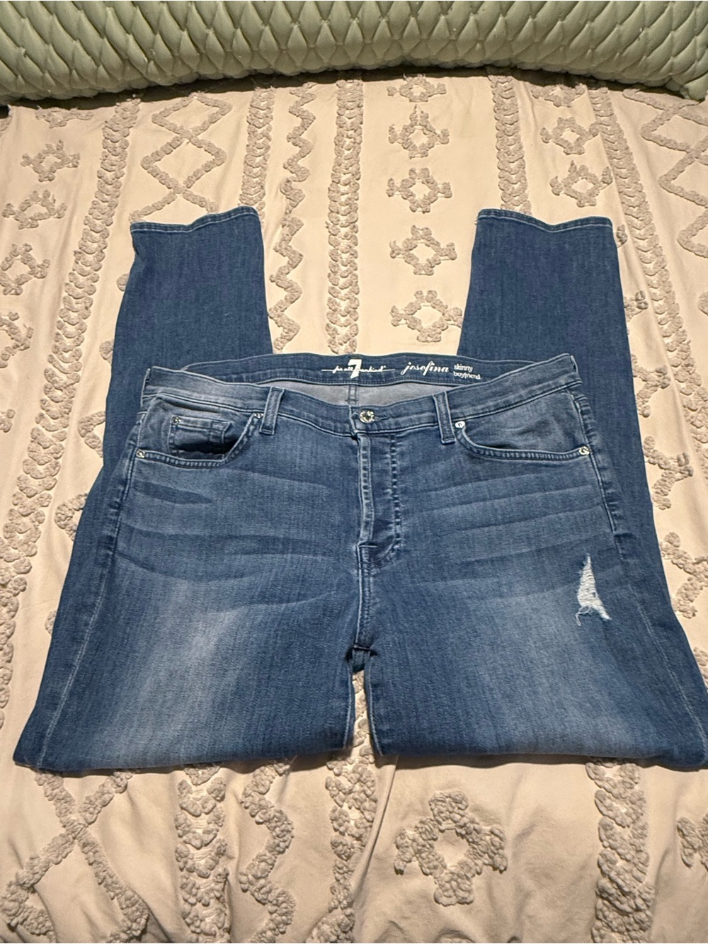 7 for all mankind Blue Distressed Skinny Boyfriend Jeans 32